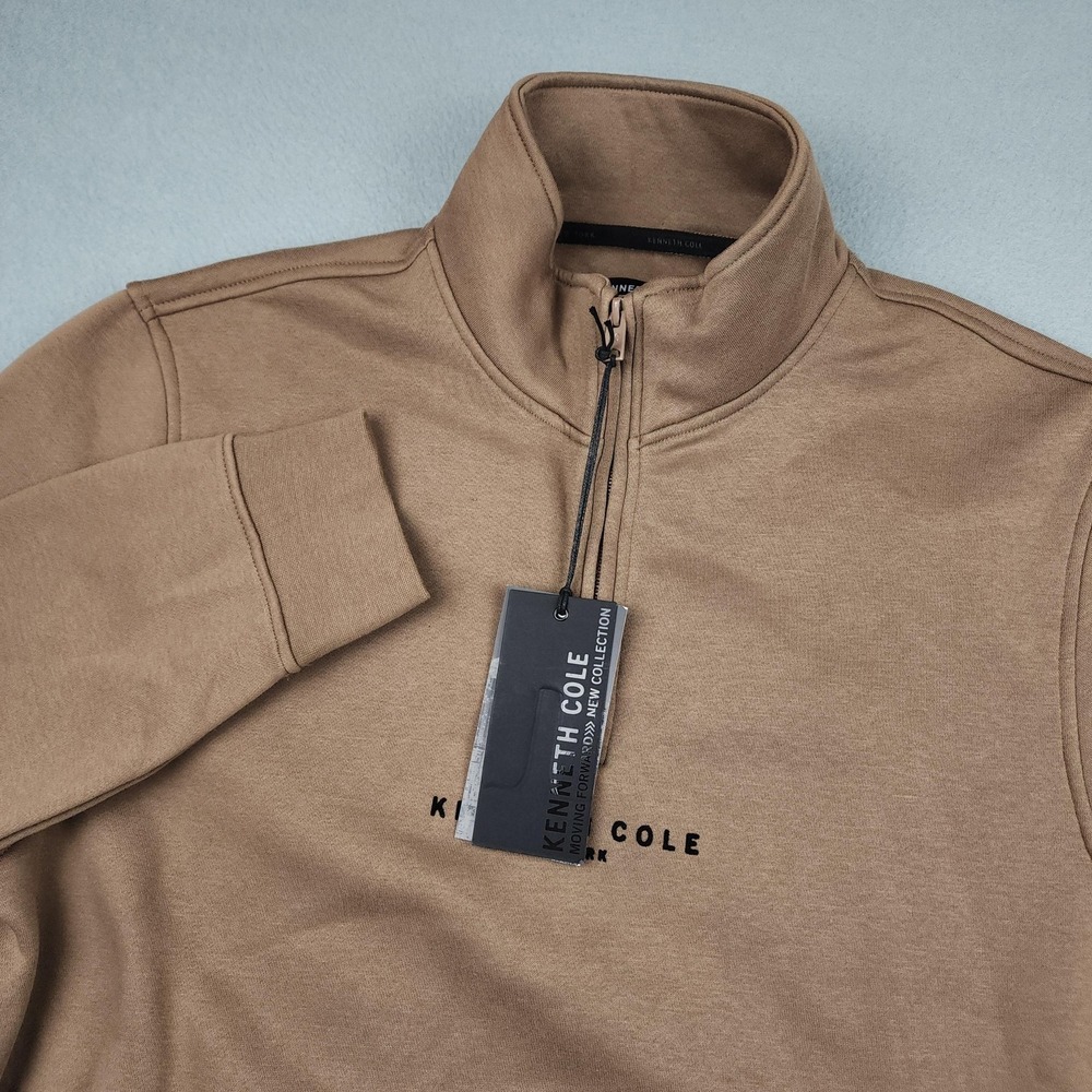 Kenneth Cole Sweatshirt Mens XL Brown Mock Neck 1/4 Zip Fleece Pullover Logo NWT